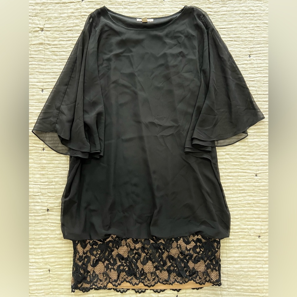 Dressbarn Black and Tan Lace Dress . Size Large